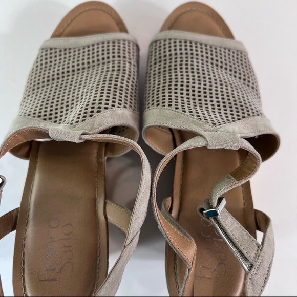 FRANCO SARTO Canyon Perforated Wedge Espadrille Cork Open Toe Sandal Taupe 10M - Picture 5 of 13